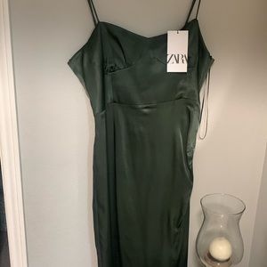 Green Dress Satin Effect midi dress